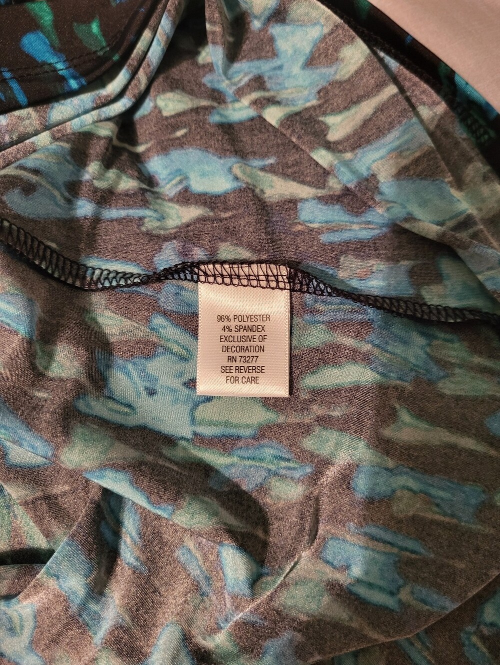 Dana Buchman Black Top with Blue & Teal Abstract Print and Cowl Neck - Picture 5 of 6